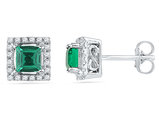 3/4 Carat (ctw) Lab-Created Emerald Earrings in 10K White Gold with Diamonds 1/8 Carat (ctw)